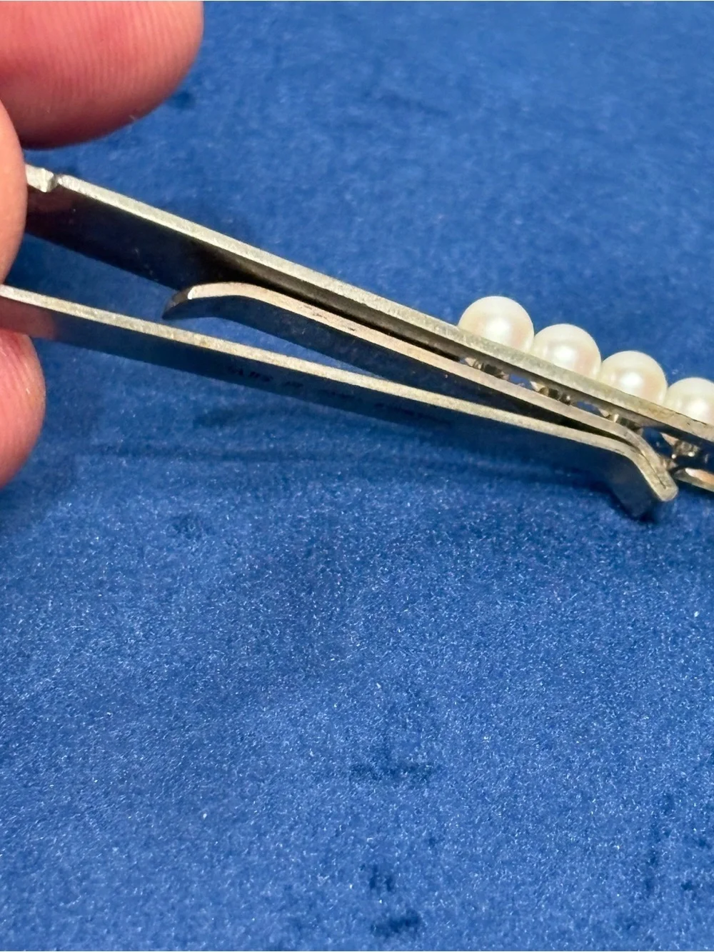 RARE Vintage K. Mikimoto Tokyo Silver Tie Clip 5 Akoya Pearls MCM Signed